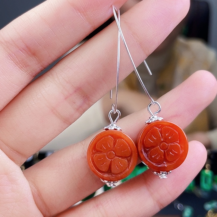 翡翠耳饰银S925镶嵌饰品