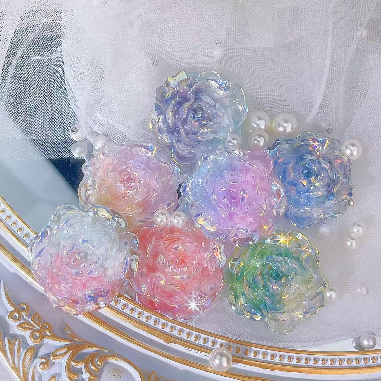 萤火虫夜光UV镀三色大茉莉手工DIY饰品手机壳发夹镜子树脂花配件