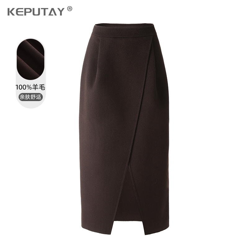 100%纯羊毛秋冬新款前开叉设计款高级百搭显瘦不撞款半身裙
