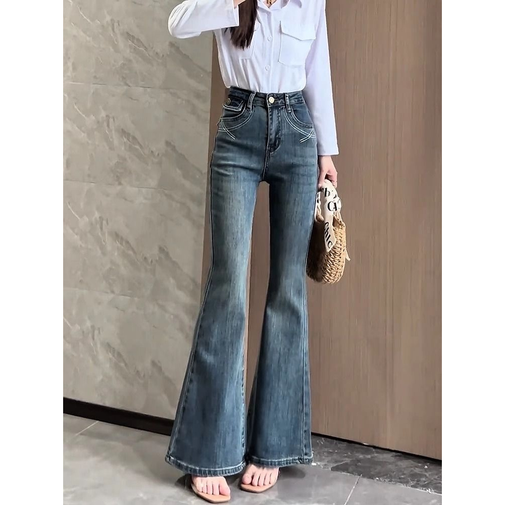 美式复古高腰微喇牛仔裤女春季2025新款ins垂感修身