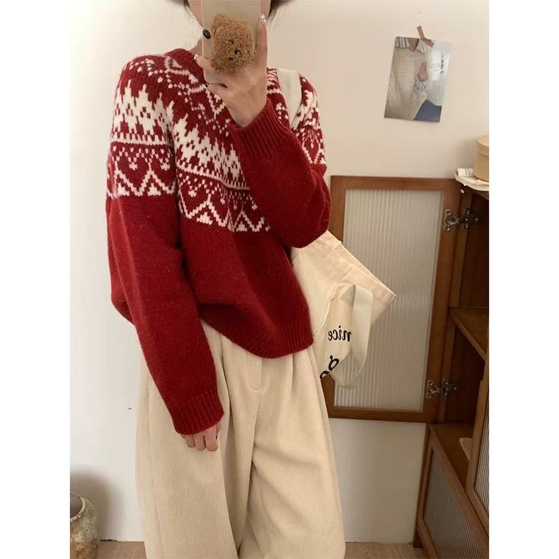 复古费尔岛毛衣新款冬季爆款细闪丝内搭针织上衣秋冬加厚打底衫