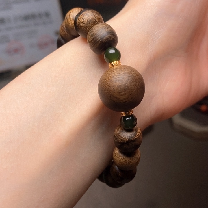 手串沉香越南芽庄白棋楠瘤疤1.0+芽庄绿棋瘤疤单珠配饰