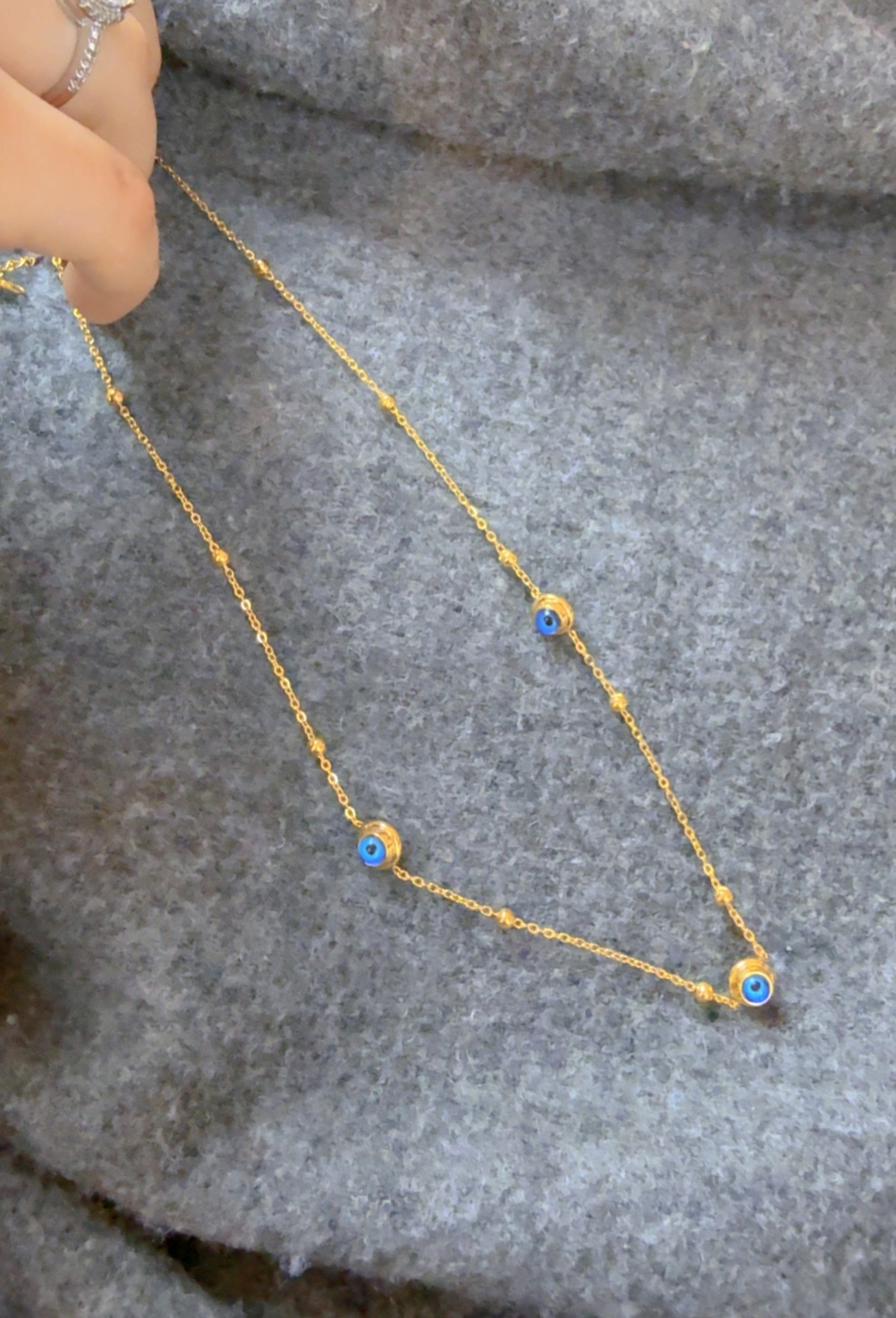 钛钢项链 D&K钛钢koz恶魔之眼一套项链耳环手链气质蓝色轻奢时尚