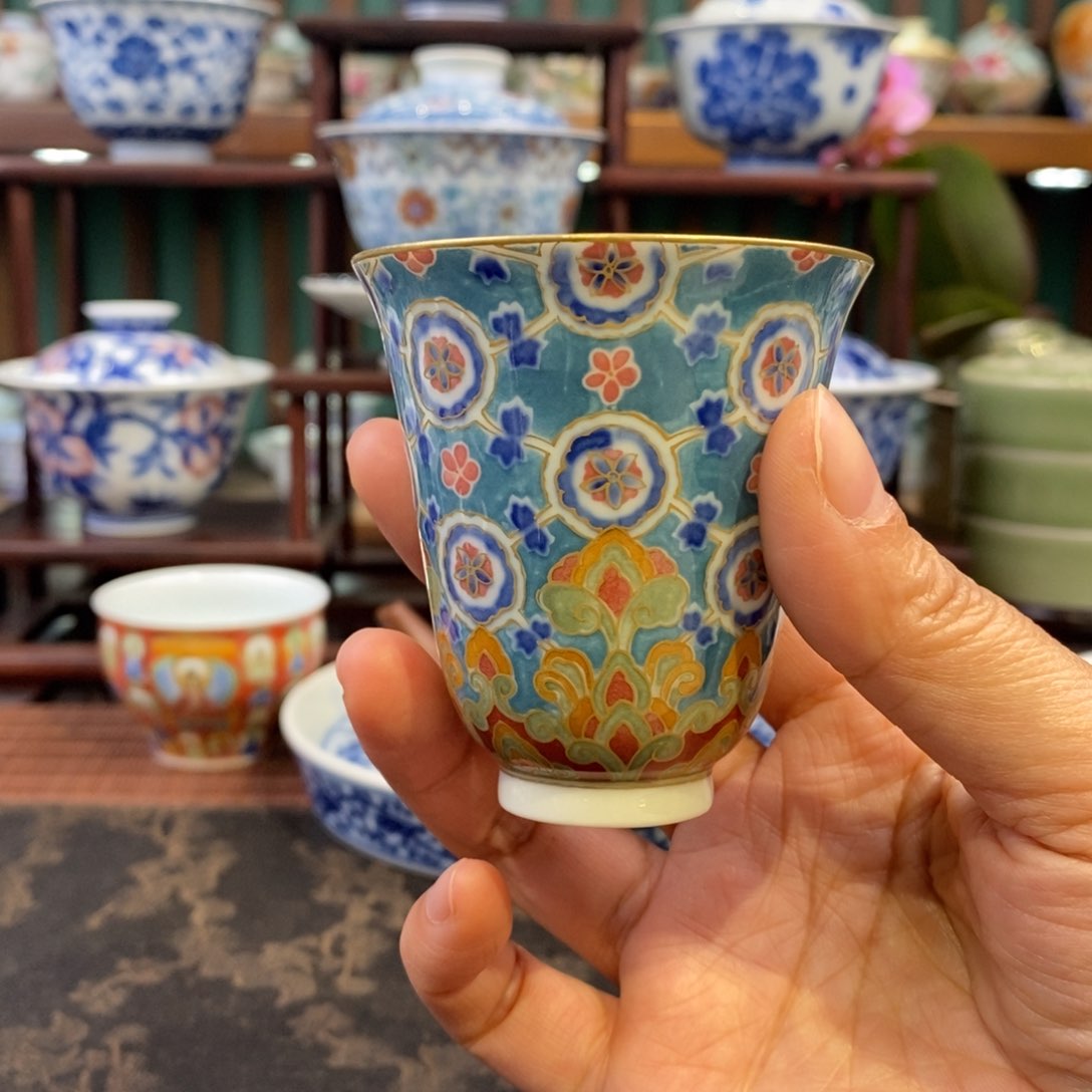 手工陶瓷釉下五彩闻香杯