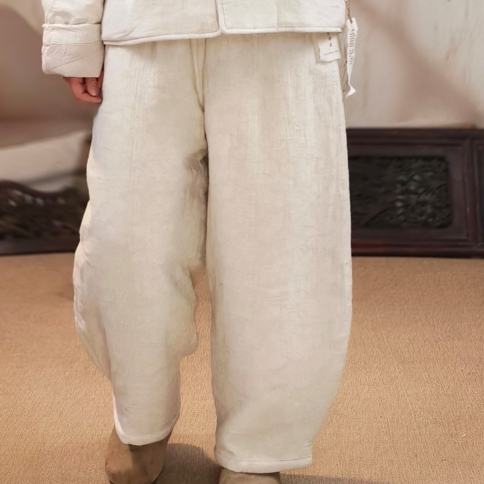 秋冬新品 棉麻提花 束口休闲宽松太极裤 棉裤