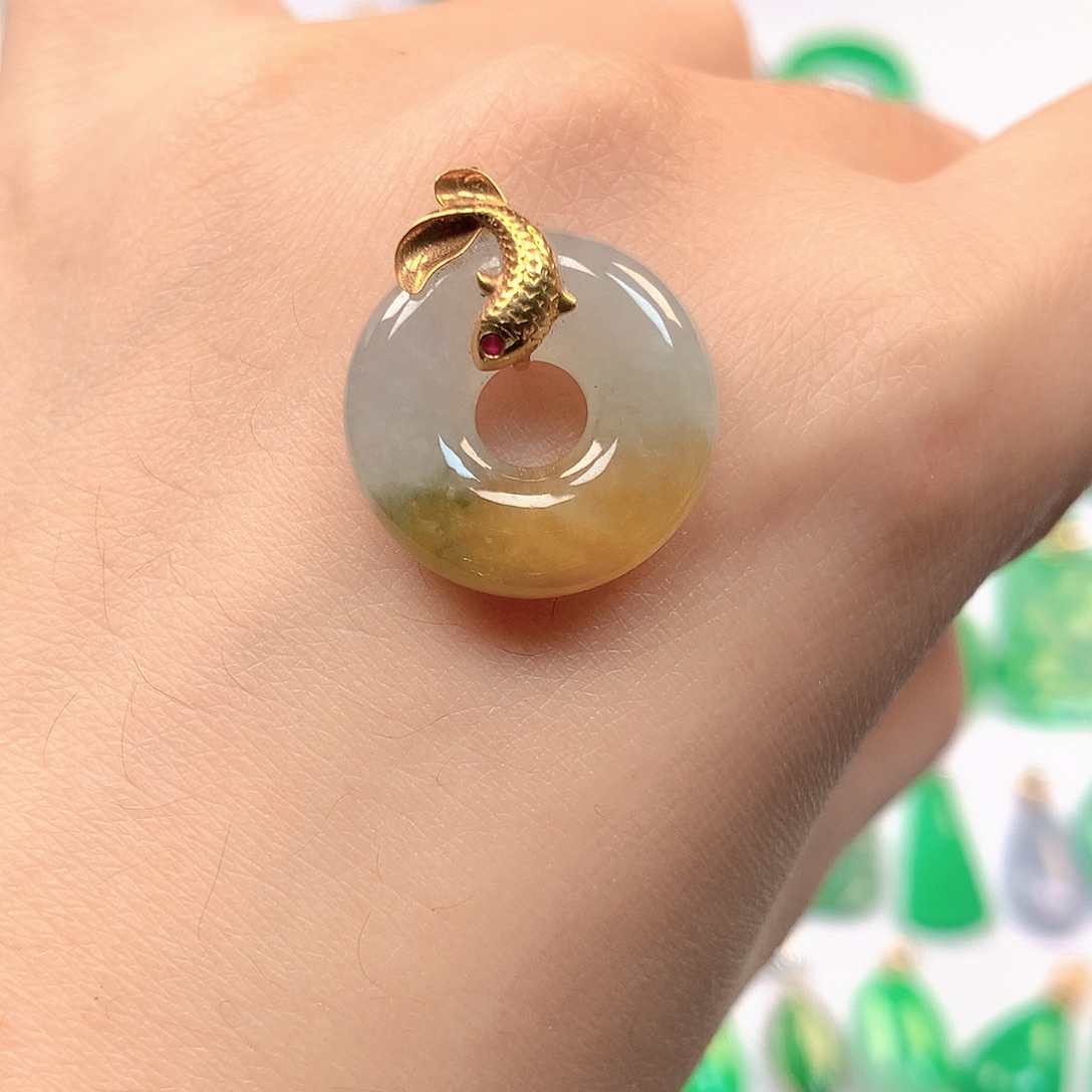 翡翠18K金镶嵌吊坠(不含链)