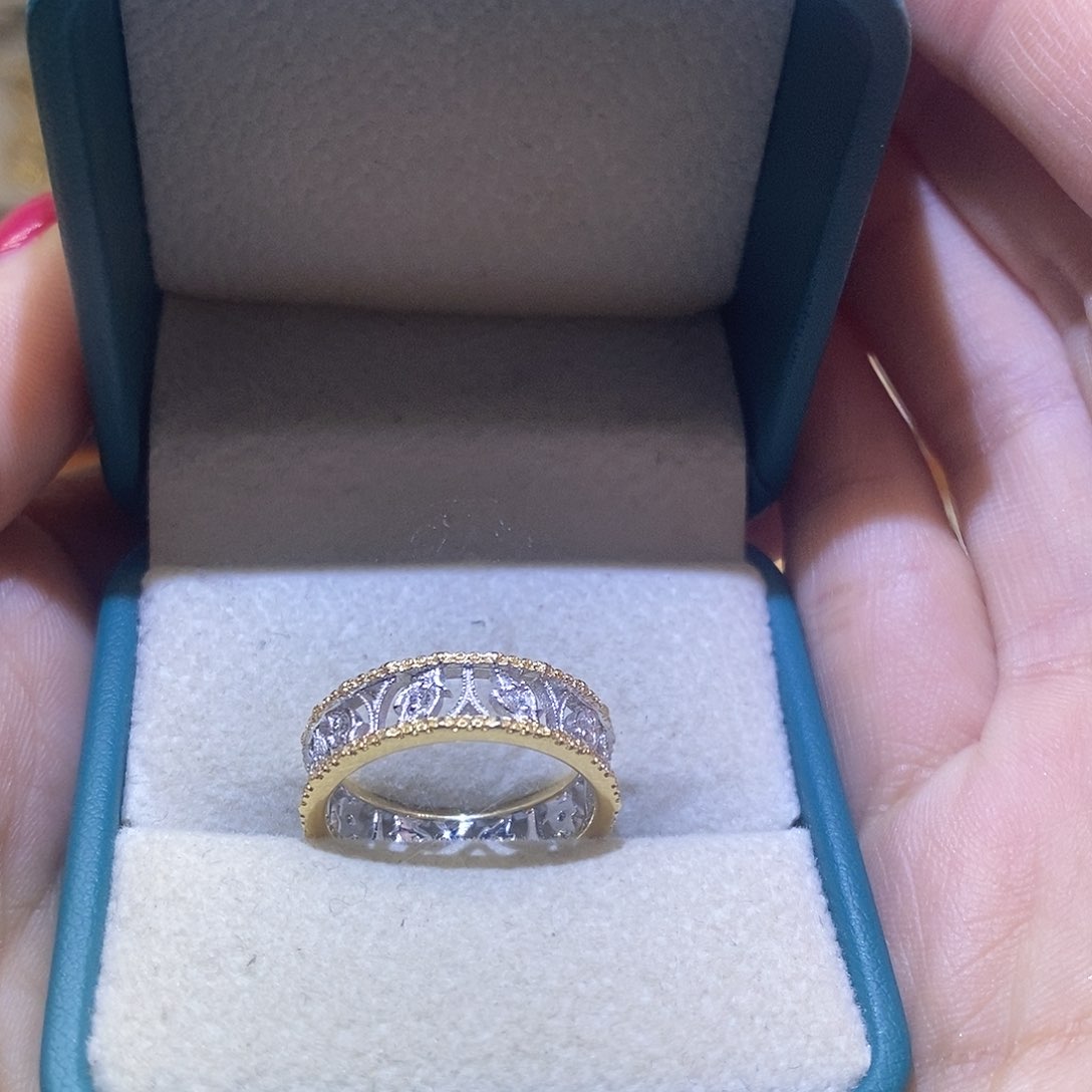 钻石戒指/指环18K金镶嵌枫叶拼色戒指14窄