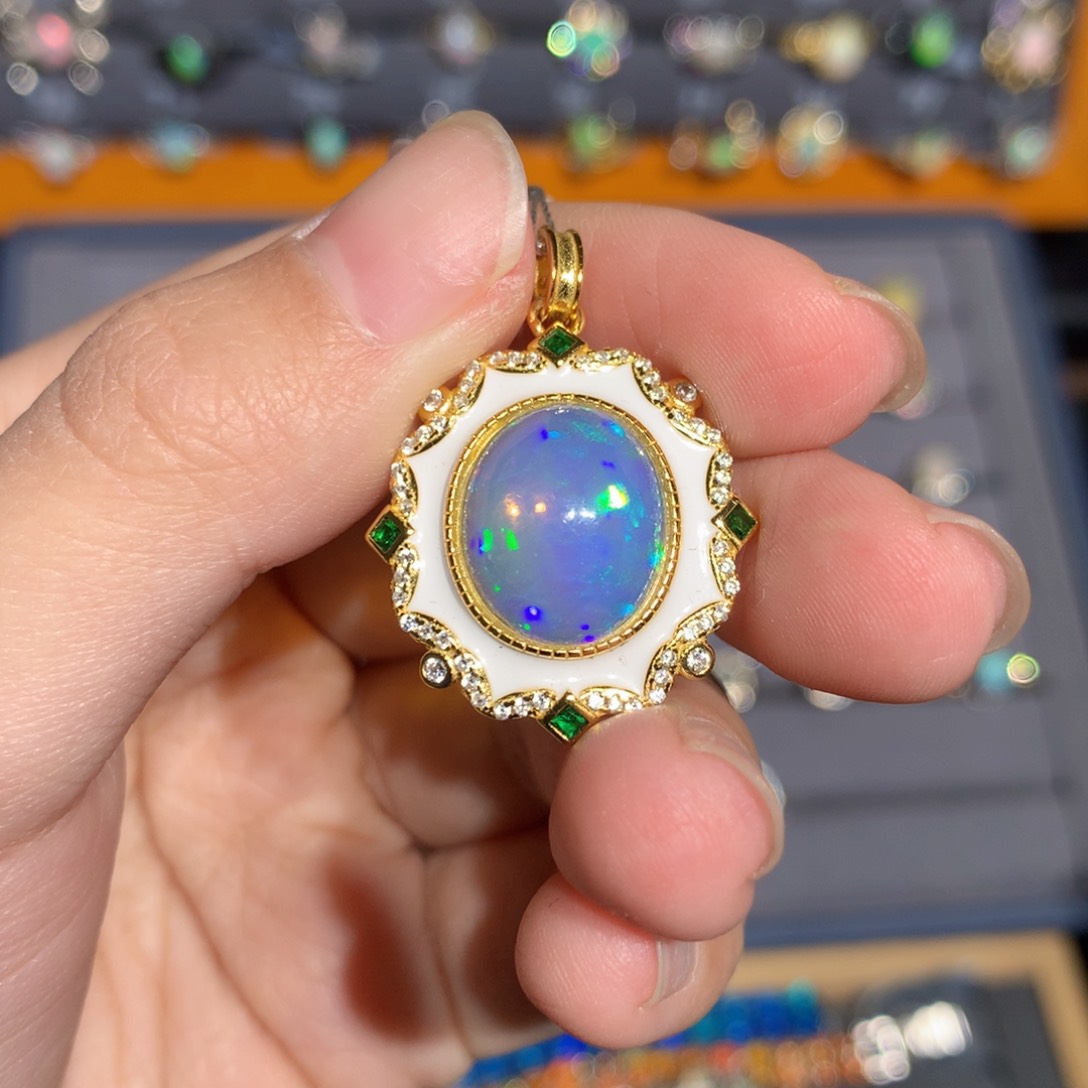 银S925镶嵌欧泊欧泊吊坠y