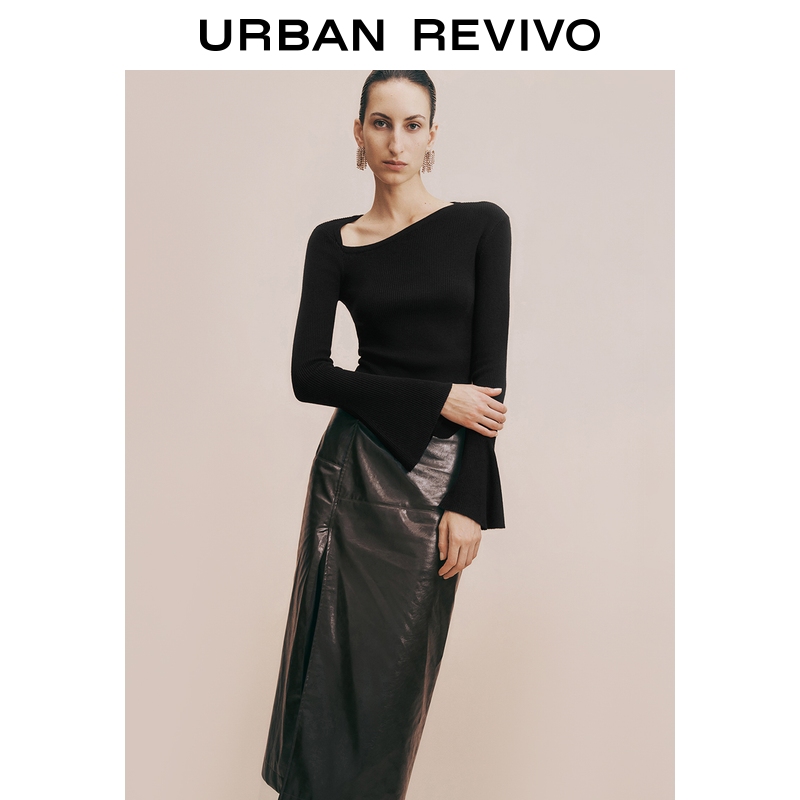 UR2026春季新款女装不规则修身长袖针织衫UWG950181+