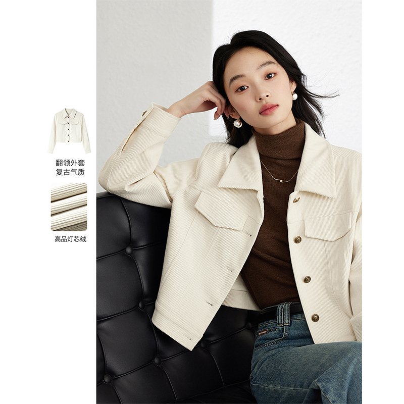 梵希蔓灯芯绒夹克翻领外套女气质显瘦开衫上衣M8207