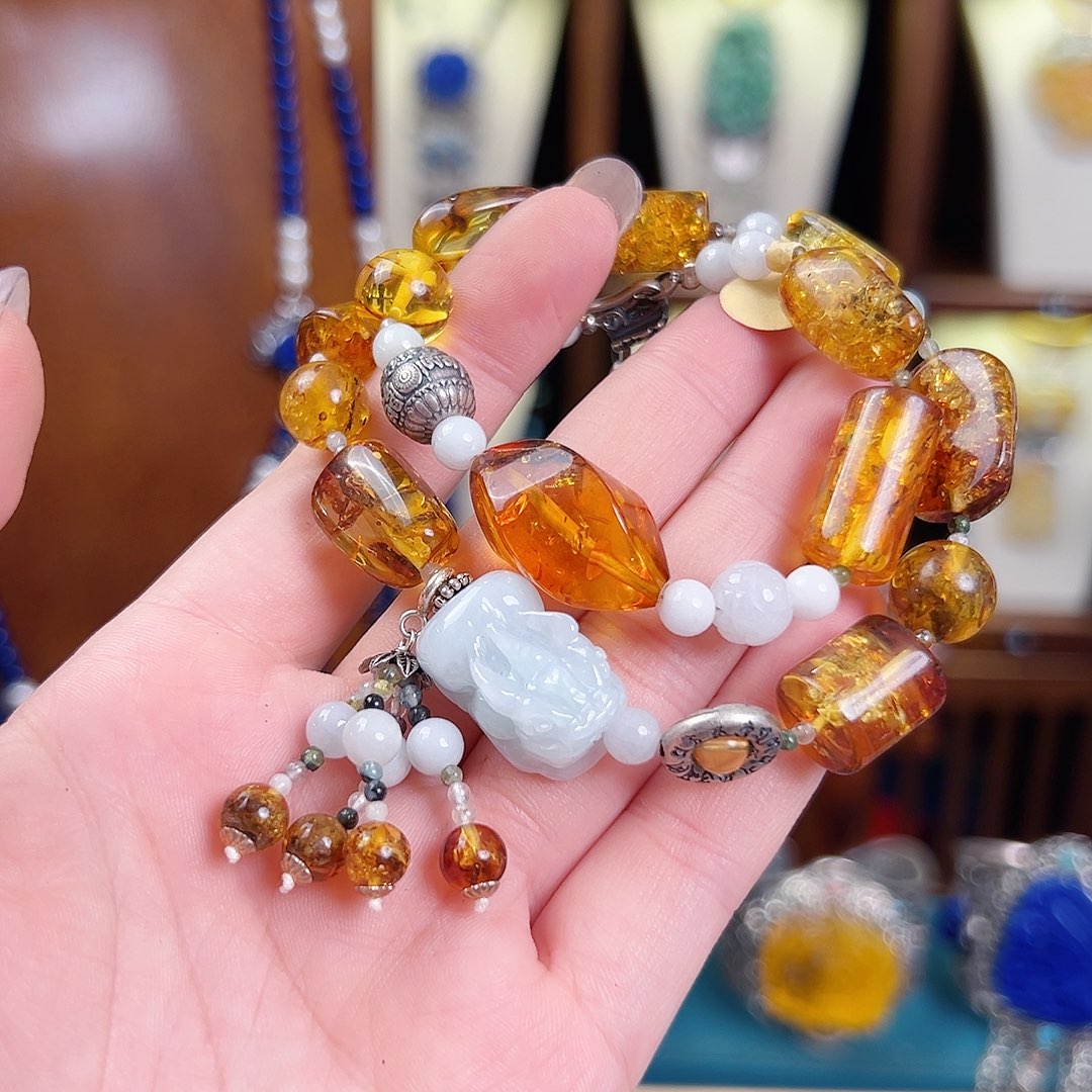 琥珀未镶嵌手链手链