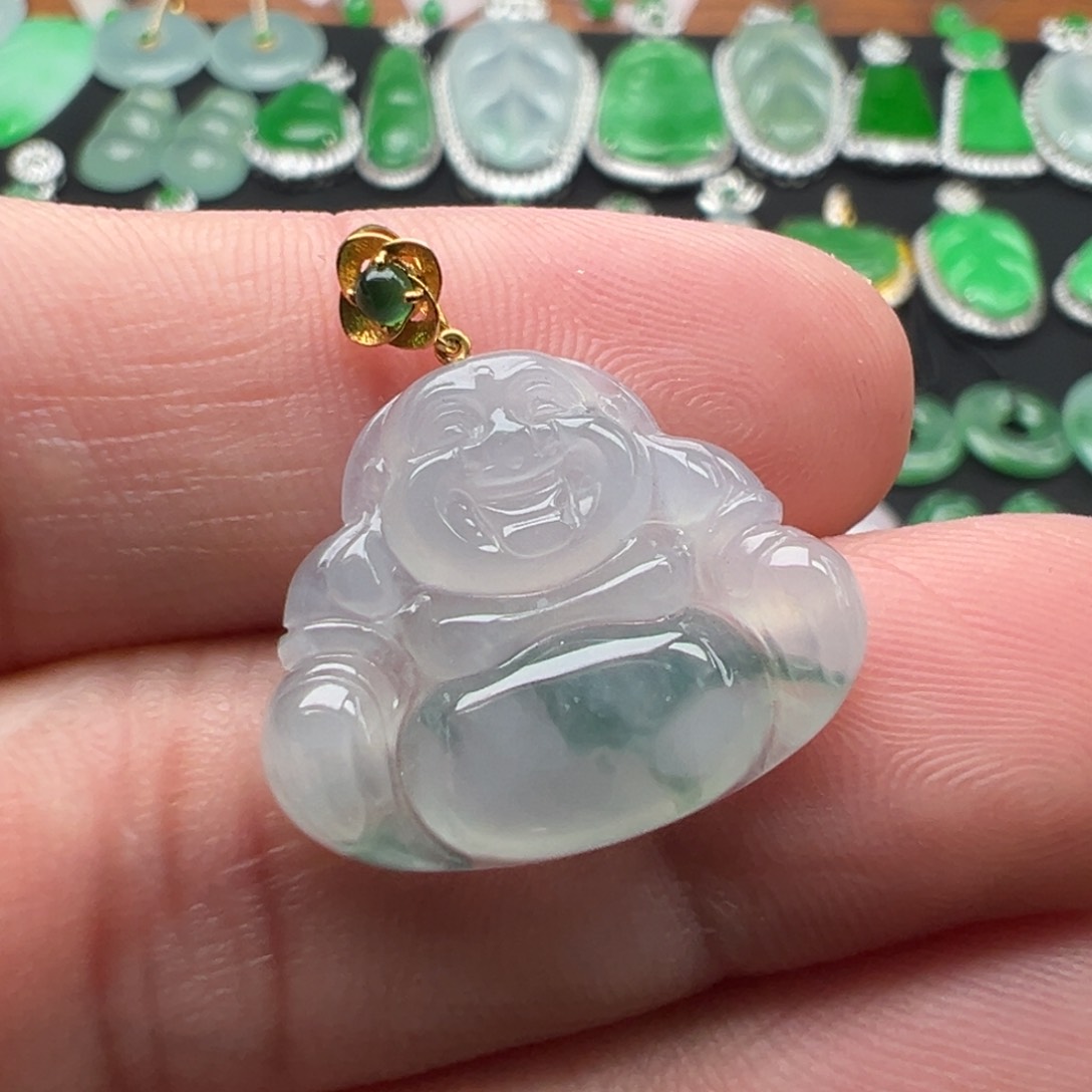 翡翠颈饰18K金镶嵌佛16.6