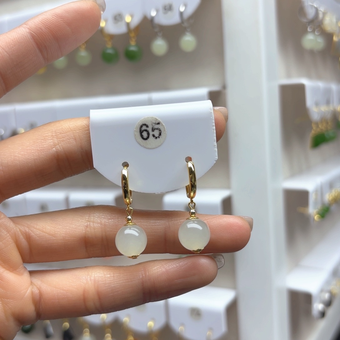 和田玉耳饰银S925镶嵌2