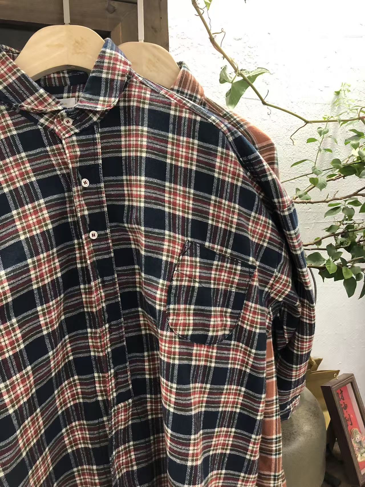 纯棉休闲格子衬衫外套秋冬