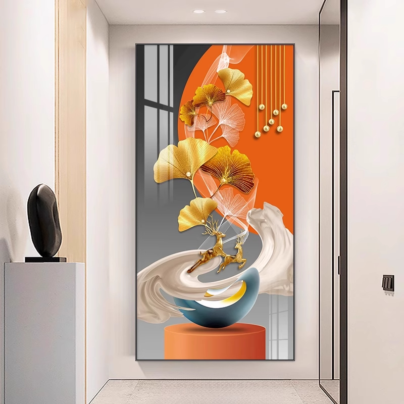 现代简约玄关晶瓷装饰画轻奢客厅走廊过道挂画高档大气正对门挂画