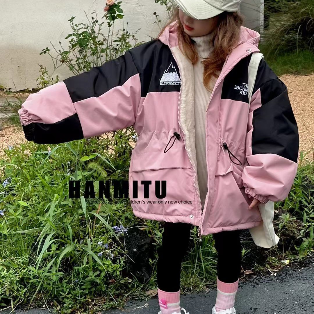 女童冲锋衣中长款连帽加厚户外服扣号链接