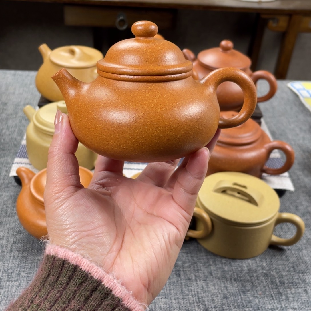 紫砂茶壶老档口金黄段容天全手30目170手工泥