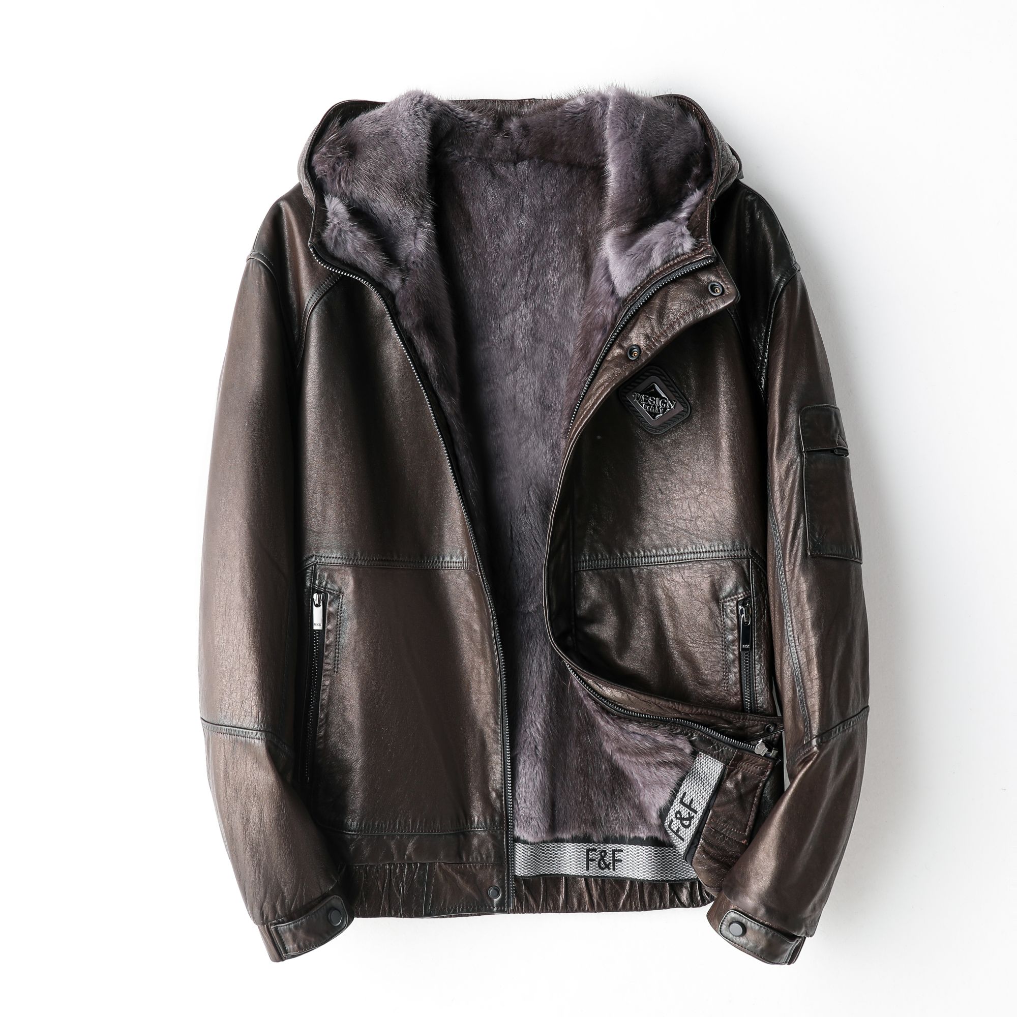 海宁宽松型保暖男皮衣水貂内胆皮夹克连帽加绒短款真皮中长款潮流