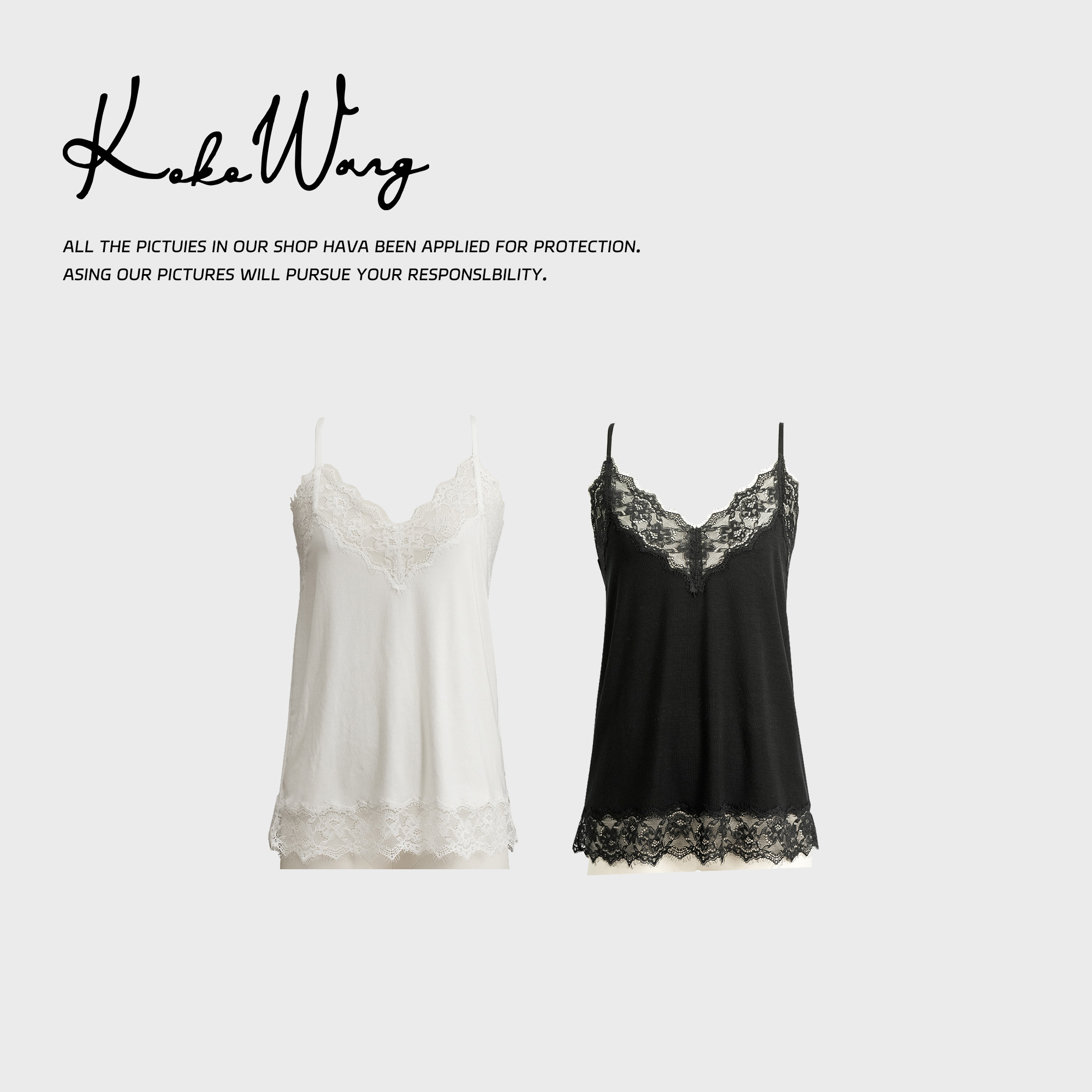 KOKOWANG 高级感天丝混纺性感百搭蕾丝背心吊带 412444K18N41