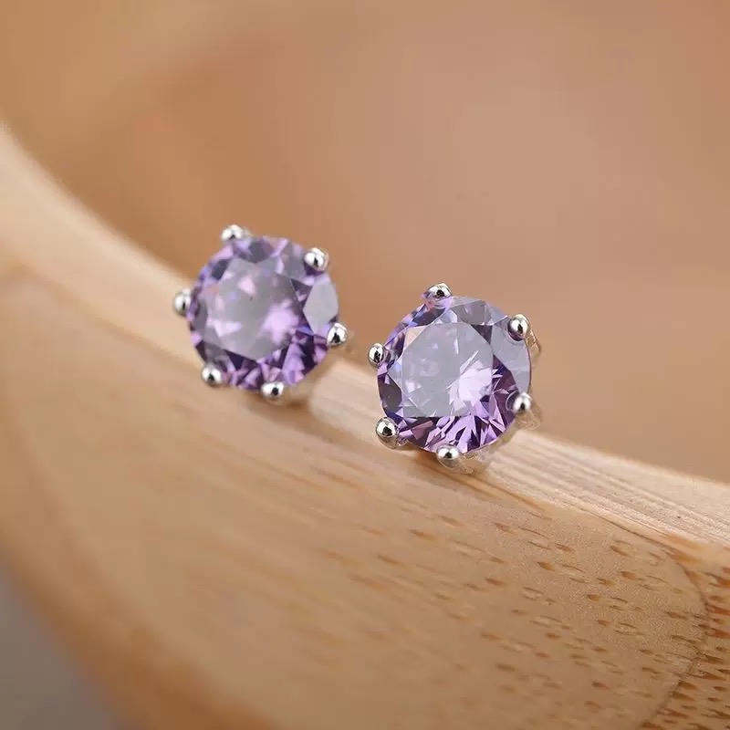 925银合成锆石耳饰 S925银【2克拉纯银紫色耳钉】JY
