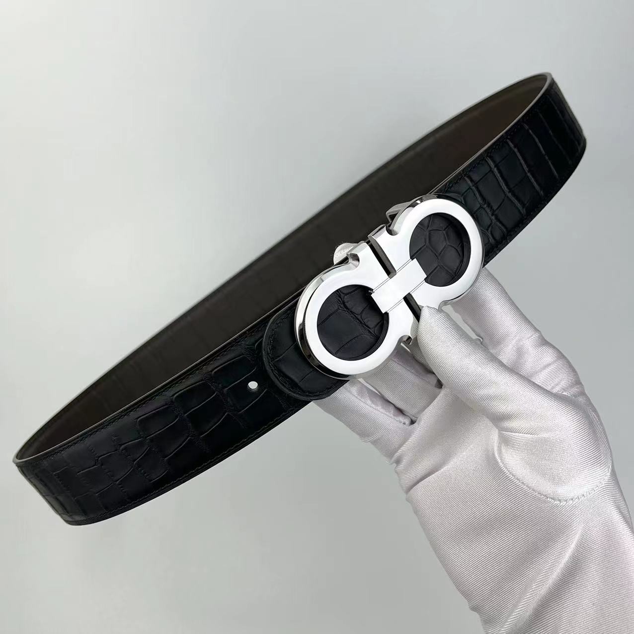 【鳄鱼纹】3.8宽时尚高档男士双面真牛皮皮带潮流简约百搭8字扣腰带