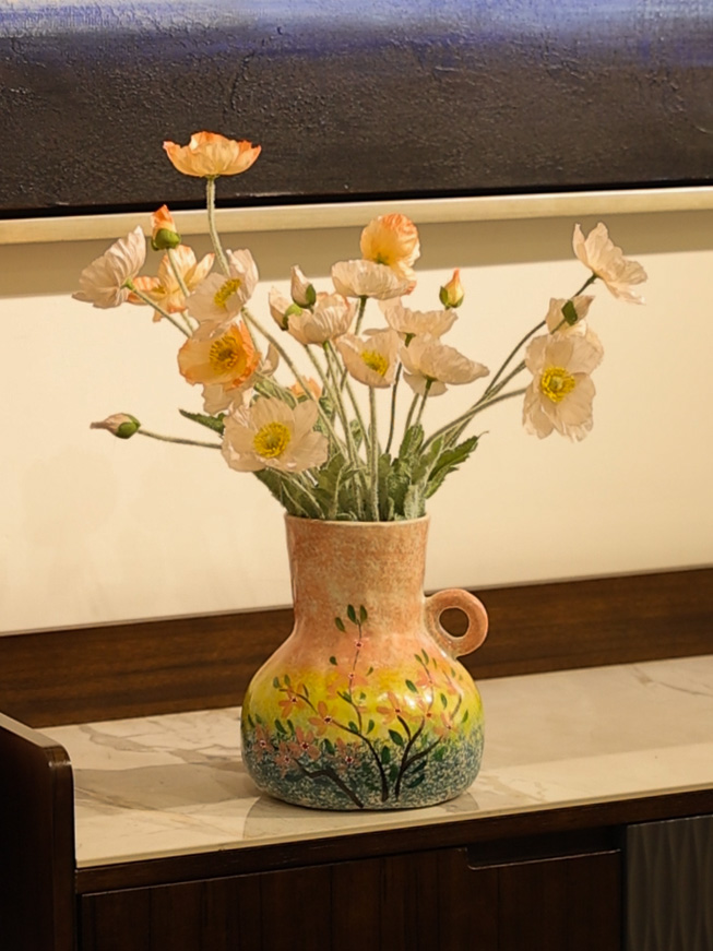 606景德镇陶瓷花瓶摆件客厅插花仿真花中古风玄关餐桌酒柜装饰