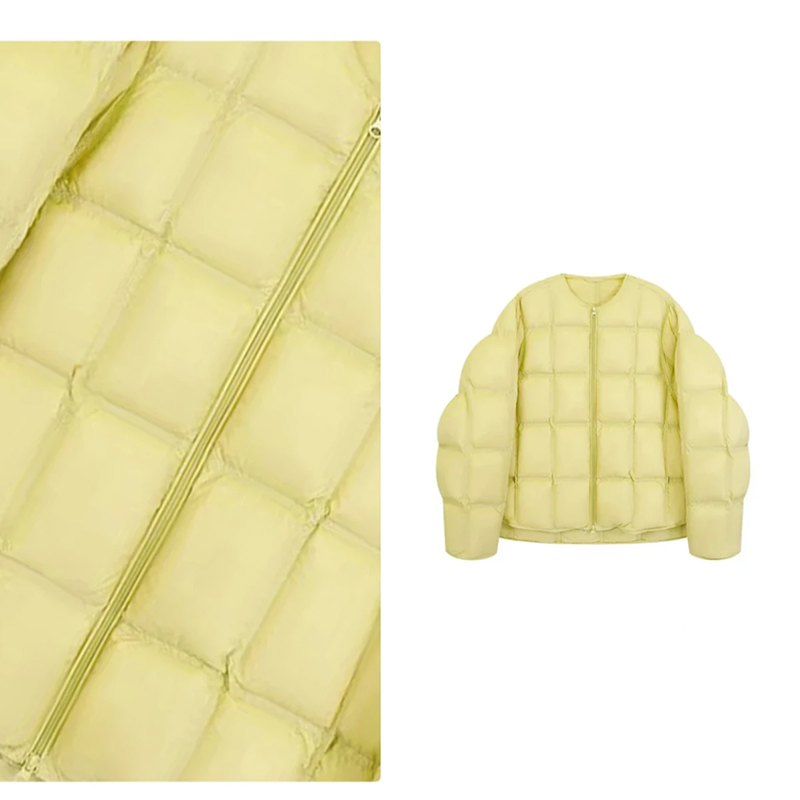 【小黄鸭】90%白鹅绒韩版宽松圆领双拉链立体方块羽绒服YY