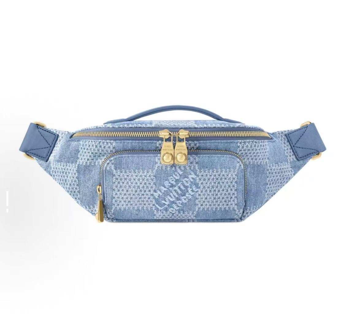 99新 LouisVuitton/路易威登 Rush Bumbag25新款牛仔棋盘格胸包