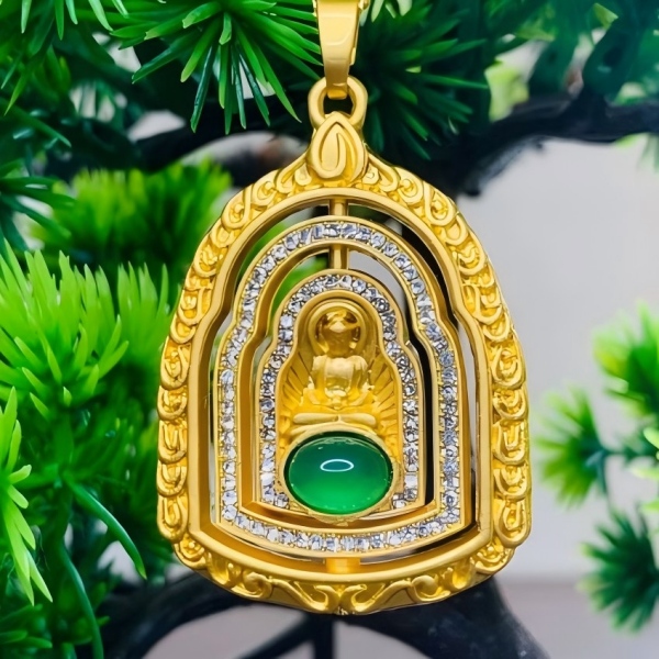 （菲菲甄选）气质古法工艺豪镶旋转佛吊坠碧玉合金镶嵌赠链