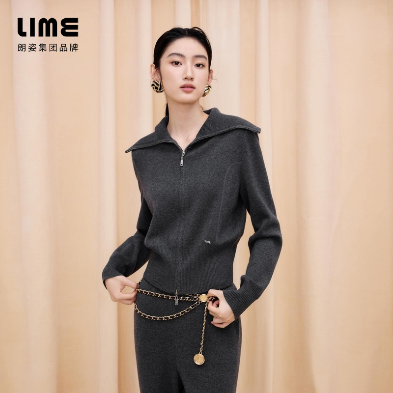 LIME/莱茵【至简新生】冬季复古翻领针织开衫外套多色LDGD8BKCD101
