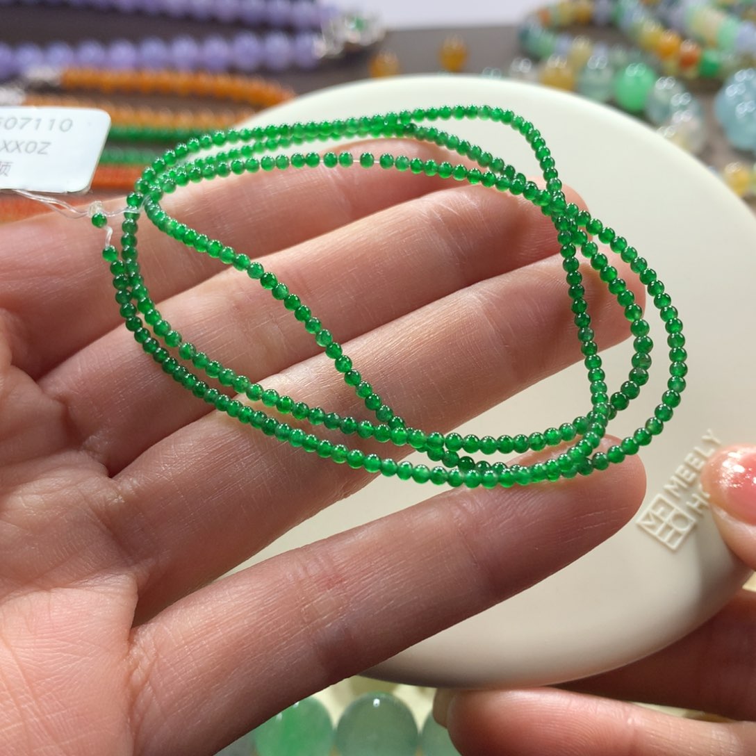 翡翠手链未镶嵌冰浓阳绿小米卡1.8-2.2