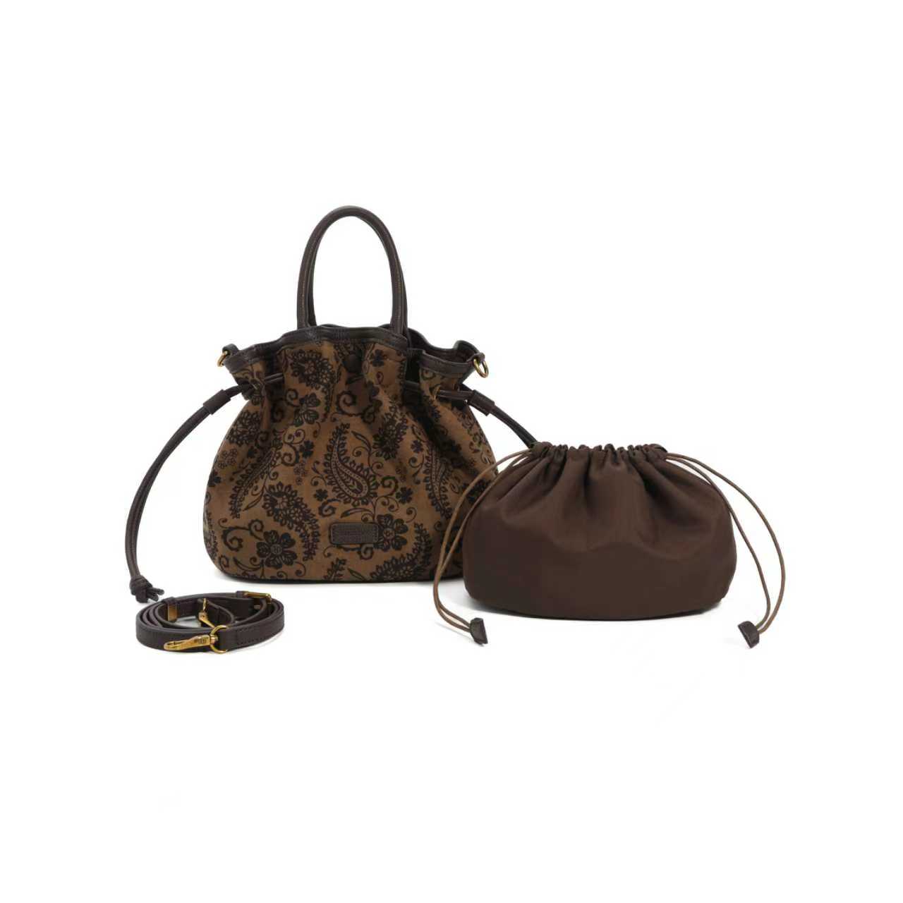 Discover Revive涂鸦腰果花手提女包大容量单肩包2231#腰果棕