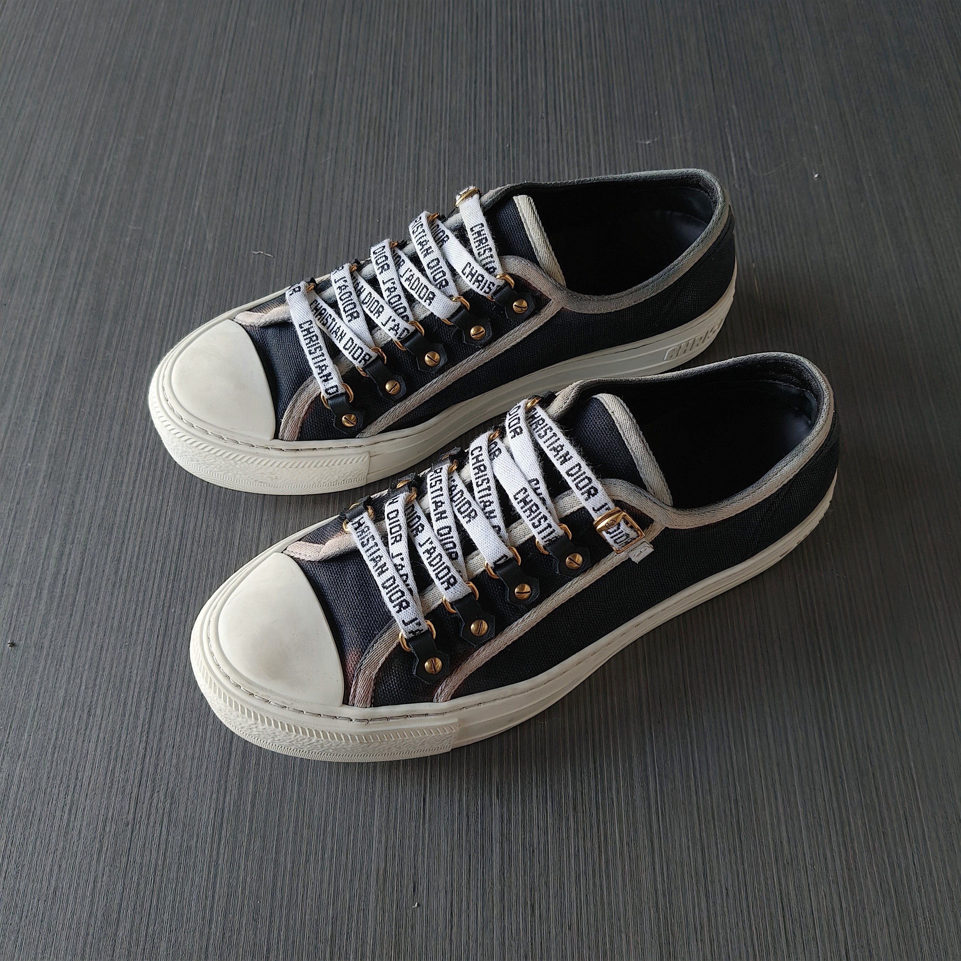 95新 DIOR/迪奥 38.5码/黑白编织字母刺绣大logo 低帮休闲板鞋