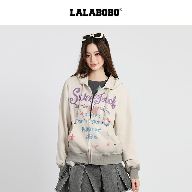 武汉LALABOBO蝴蝶结字母开襟帽衫LBEC-WSTS12
