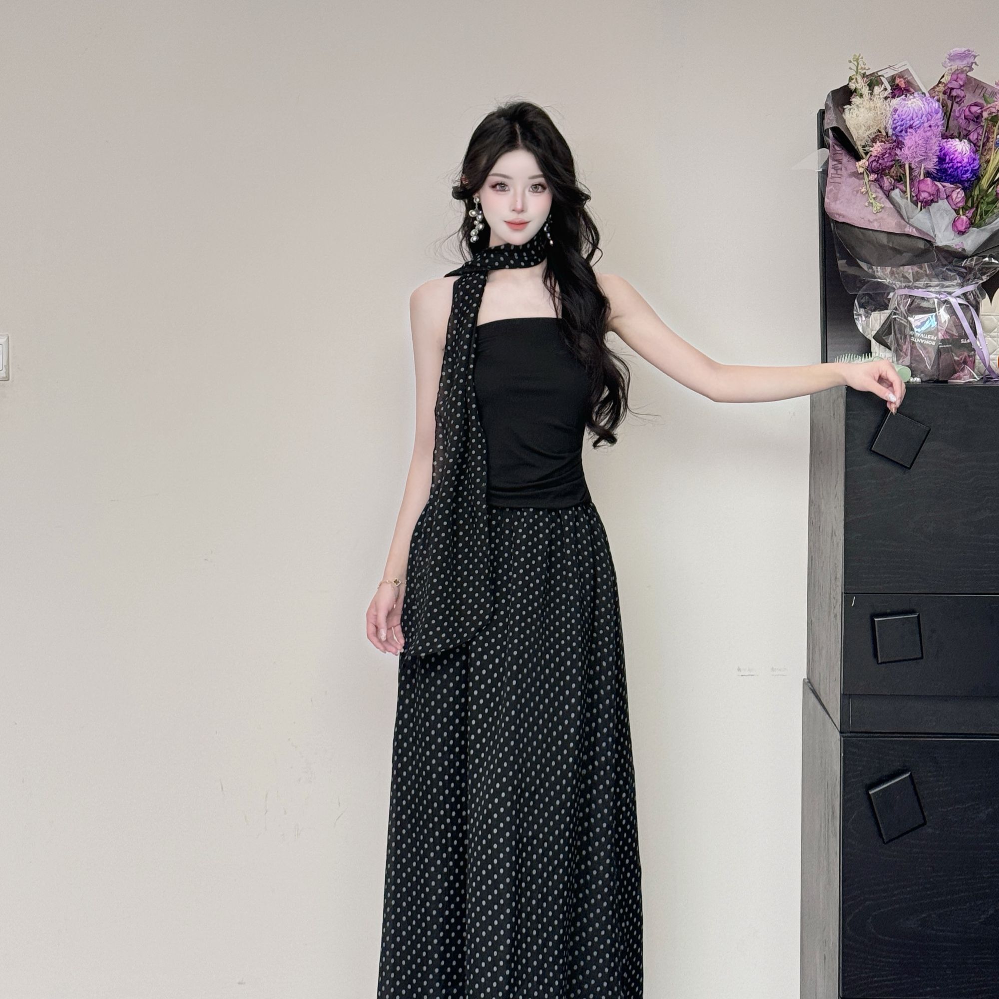 【星空银河】不掉色波点薄款法式装饰气质时尚春夏内搭洋气连衣裙