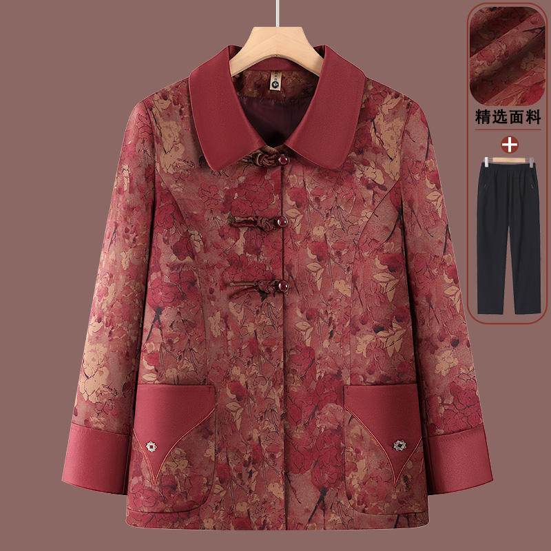 老年人秋装女妈妈外套新款奶奶春秋季新中式洋气上衣服老太太翻领