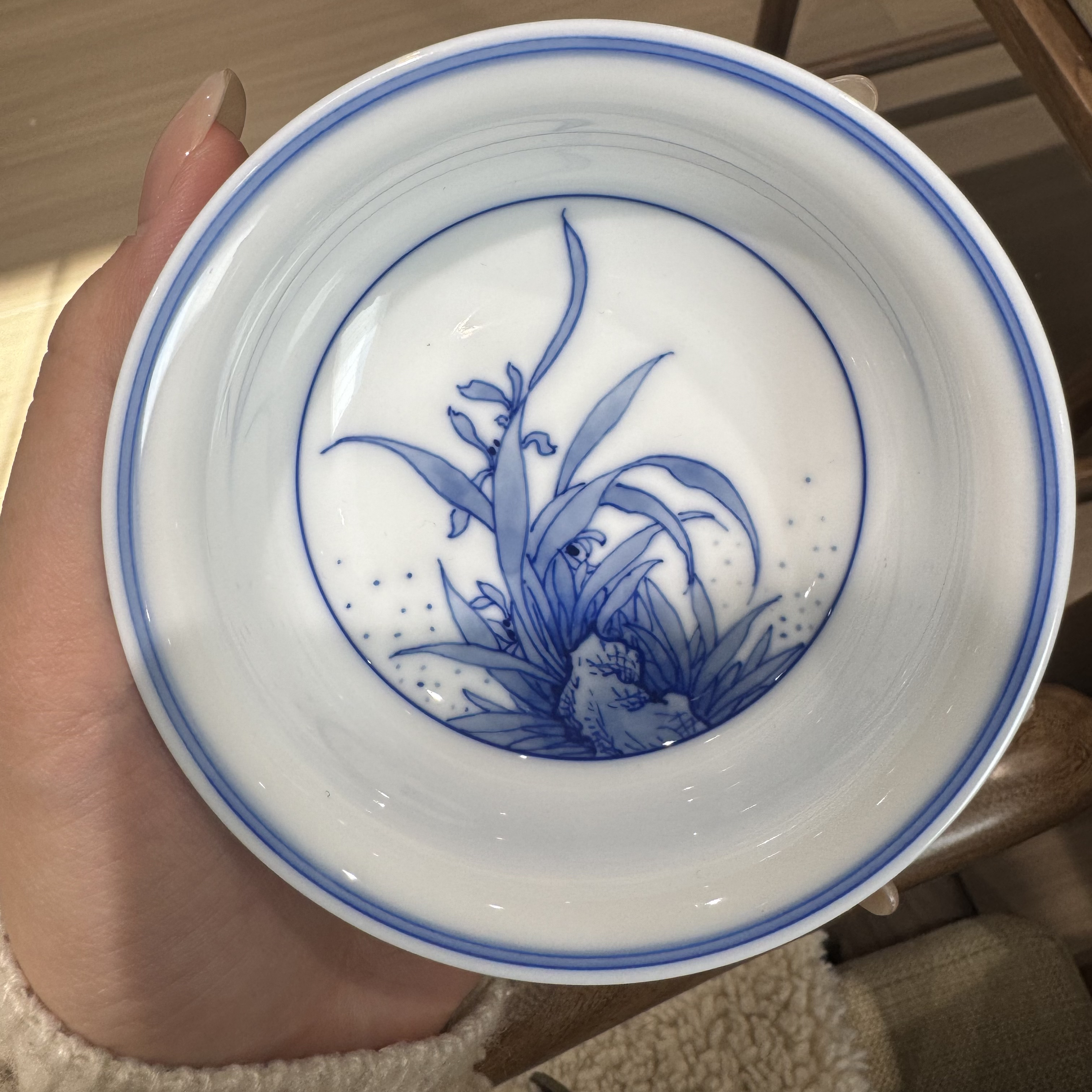 景德镇青花颜色釉兰花普洱杯