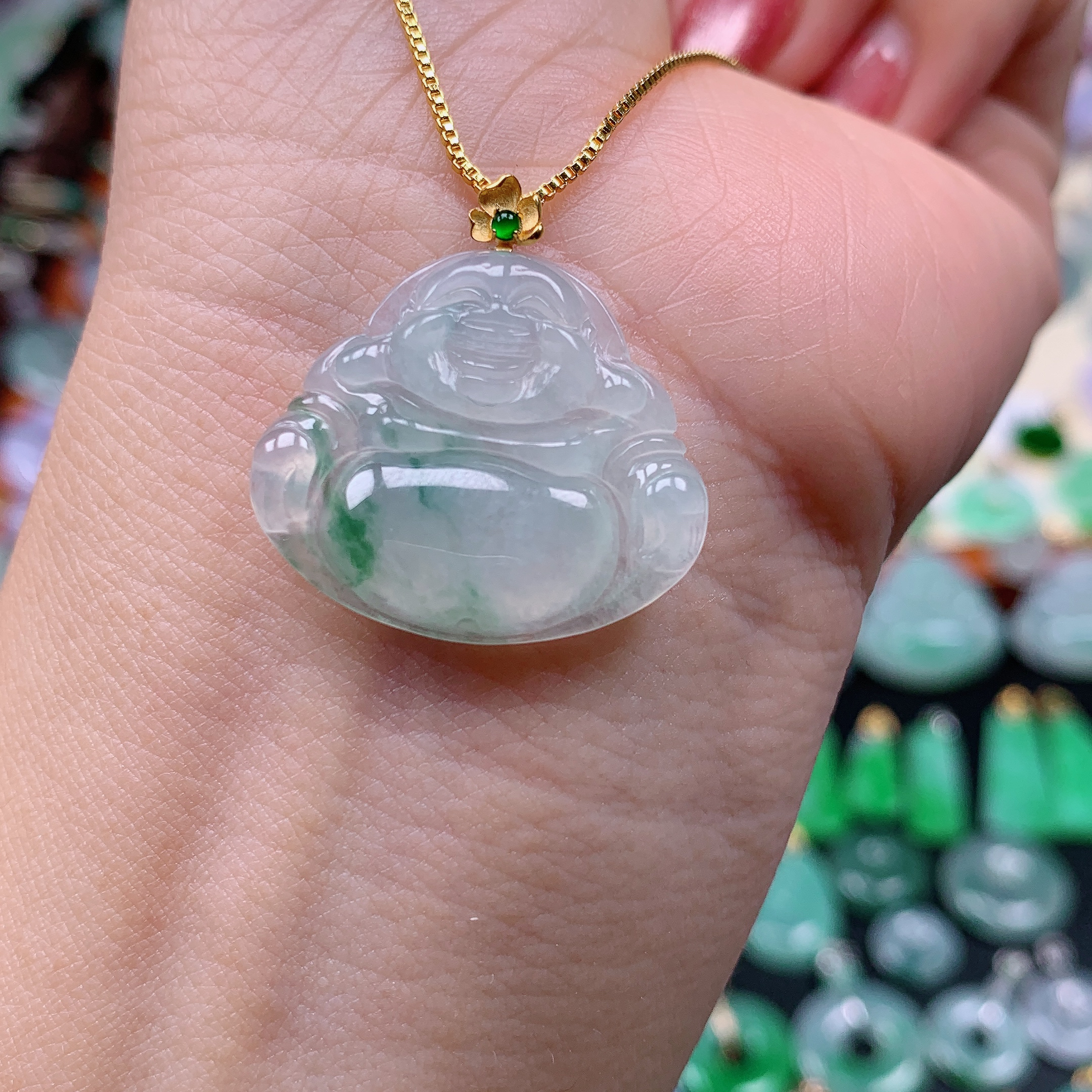 缅甸天然A货翡翠，冰飘花佛公 编号148/1212尺21.2-25-4.2