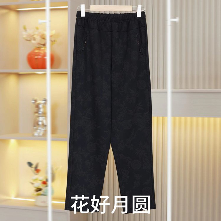 中老年妈妈奶奶外穿印花加绒高腰大码羊羔绒裤子