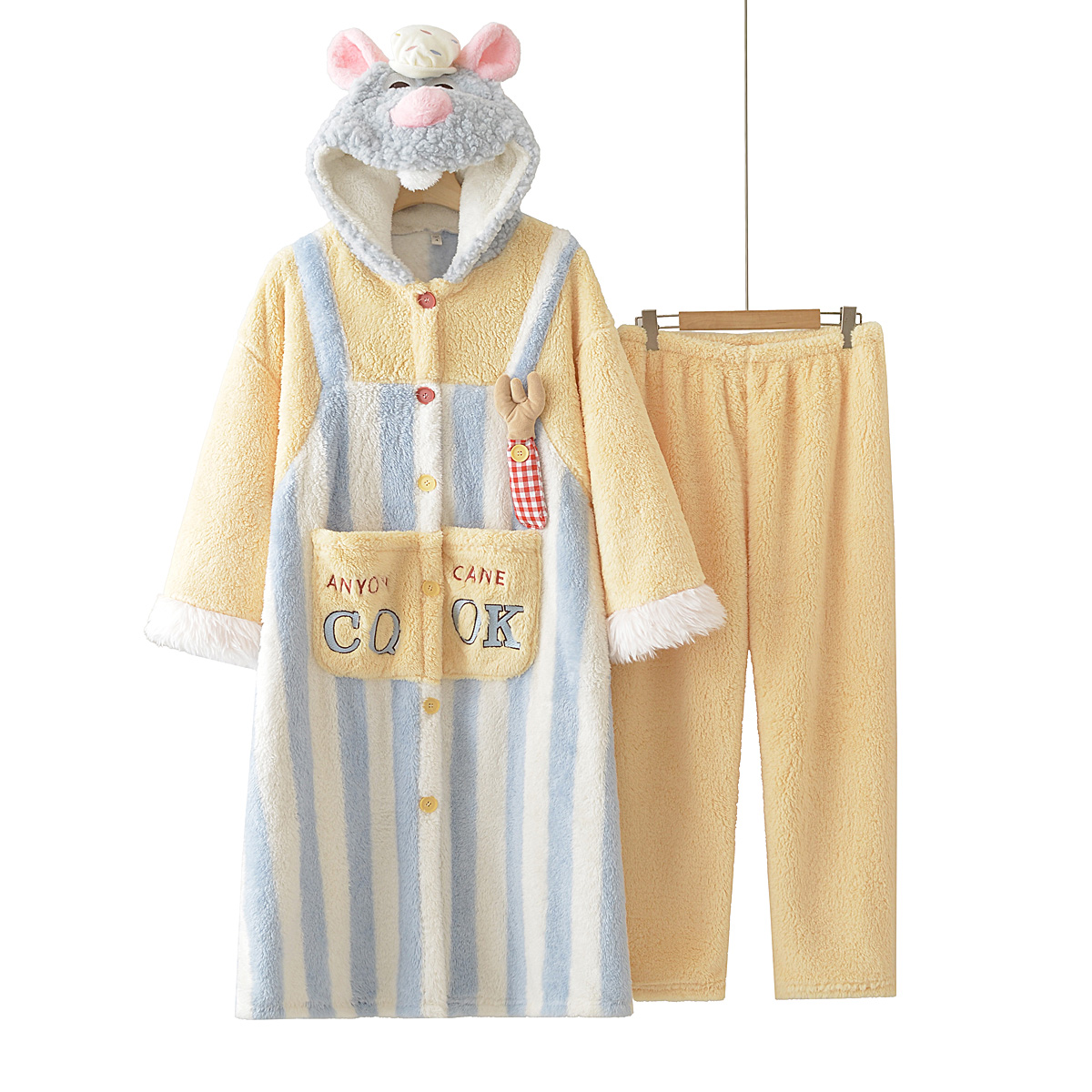 2025冬季新款料理鼠王睡衣女款珊瑚绒加厚加绒保暖睡袍家居服套装