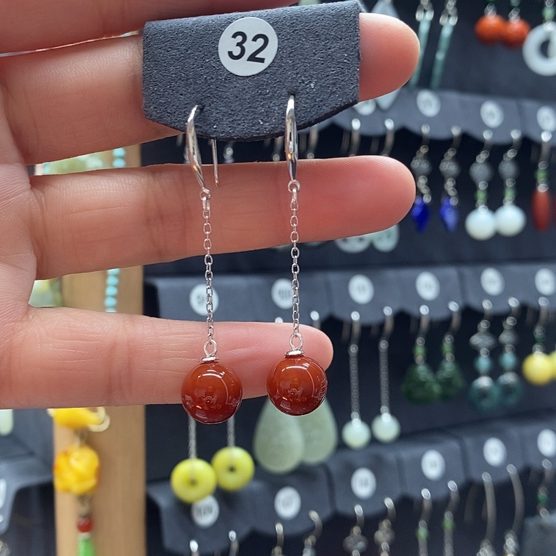 玛瑙/玉髓银S925镶嵌耳坠