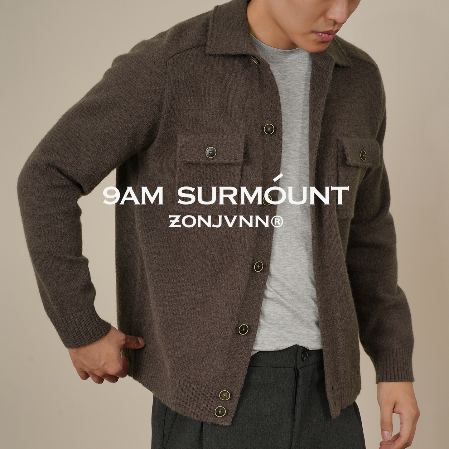 ZONJVNN老钱风翻领钮扣毛衣复古纹理慵懒针织衫秋冬保暖外套百搭