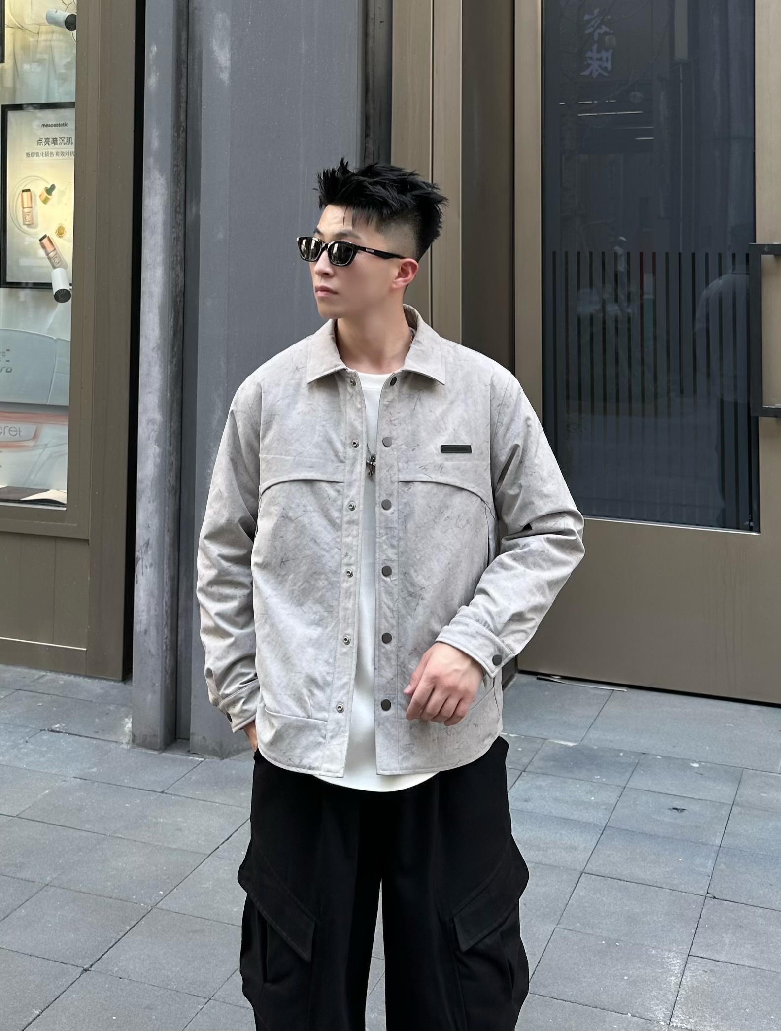 2025男士时尚休闲纯色保暖螺纹一等品连帽韩版立领加厚男装潮流