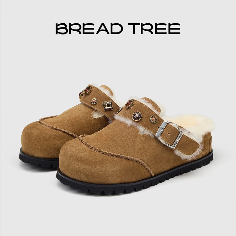 BREADTREE面包树 25年新款宝石装饰厚底羊毛拖鞋女外穿博肯包头拖