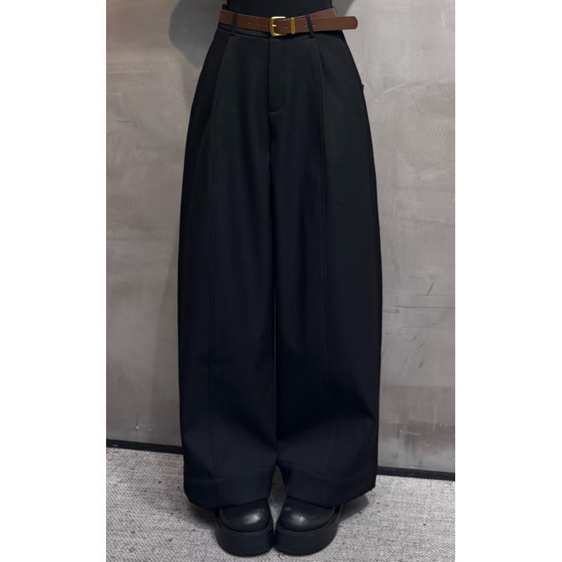 8537#极简风加绒加厚阔腿裤女冬季宽松显瘦百搭直筒休闲弯刀裤