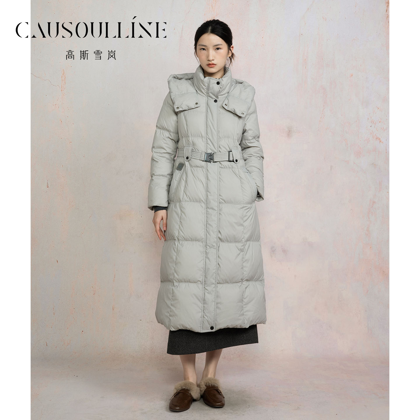 高斯雪岚【冬季新品】蓬松白鹅绒中长款修身羽绒服女纯色25411638