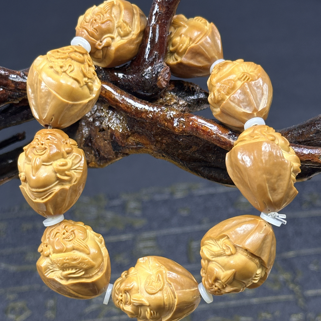 橄榄核包衣财神雕刻文玩特色文玩手串手串