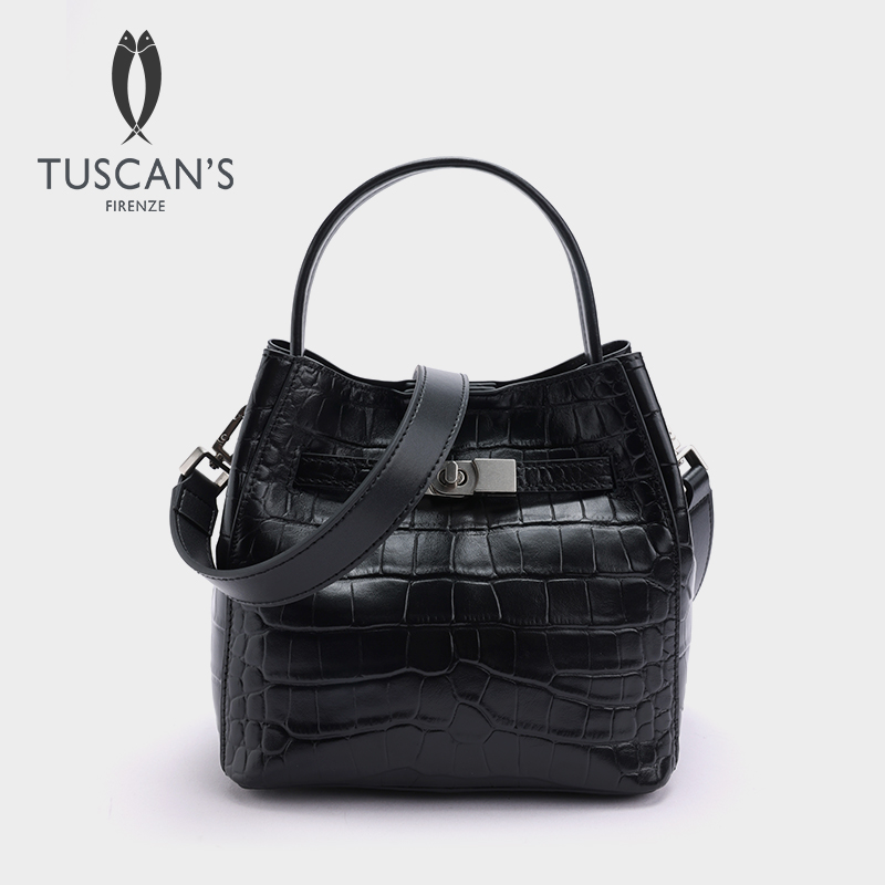 TUSCAN'S气质百搭女士鳄鱼纹单肩包真皮牛皮手提包水桶包时代双鱼