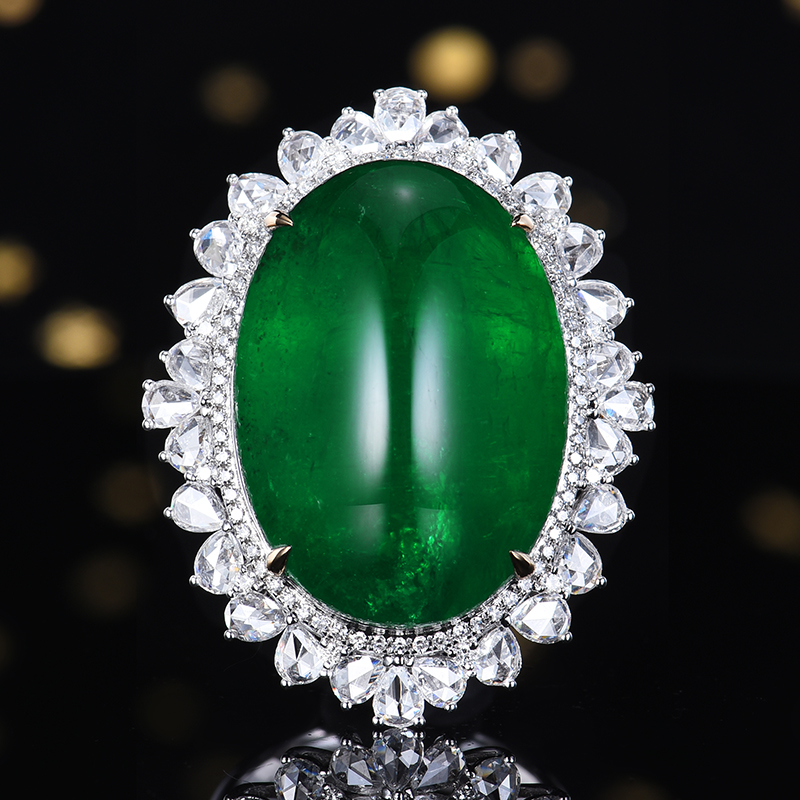 主石32.49大克拉 18k金 天然素面祖母绿戒指/吊坠