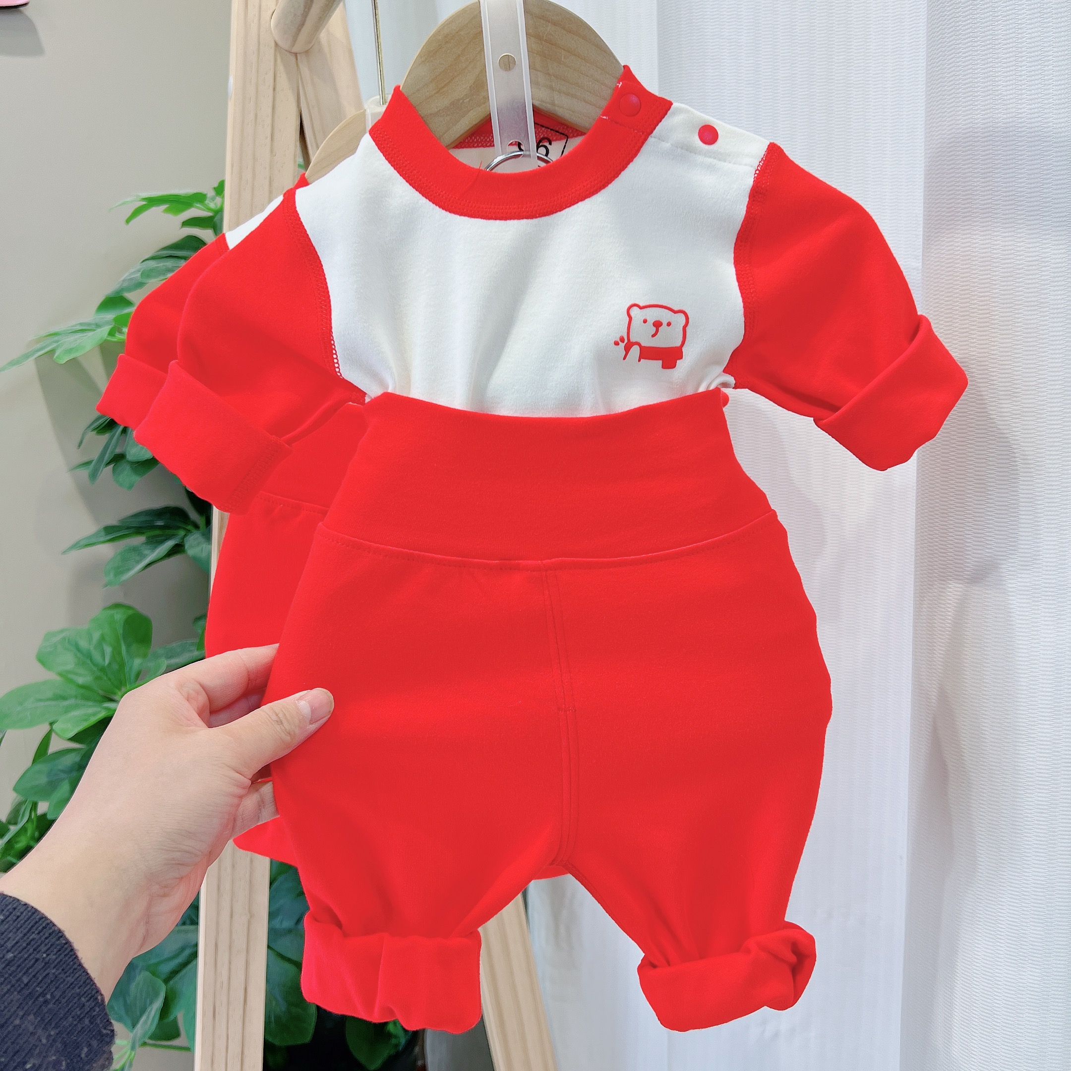 宝宝大红秋衣套装婴童高腰护肚秋衣秋裤婴幼儿内衣家居服拜年服